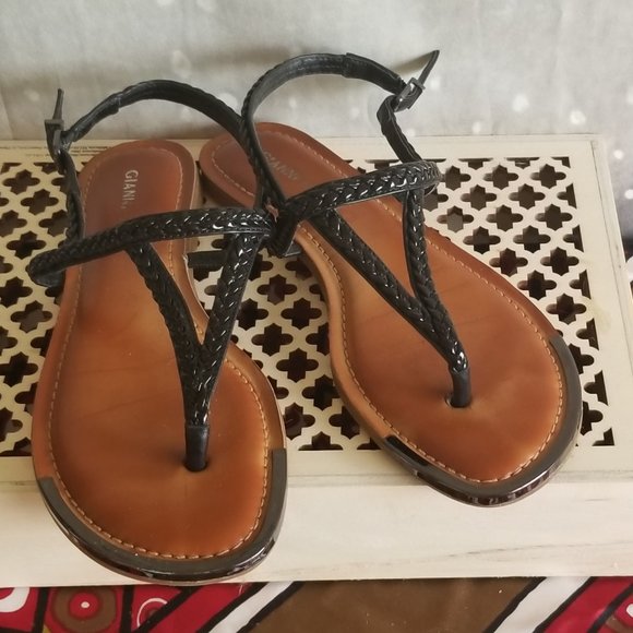 Gianni Bini Shoes - Gianni Bini Blk Braided Leather Thong Sandals 6.5M